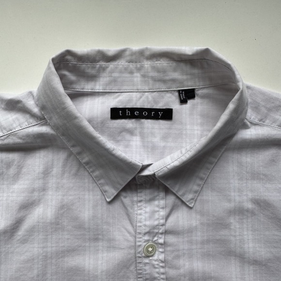 THEORY Zach Long Sleeve Button Up Shirt Mens XL White Plaid Ayon Lightweight - Picture 3 of 14